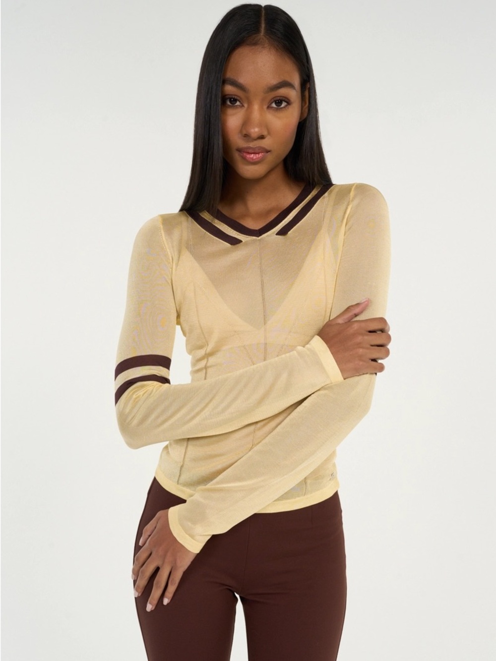 Miaou Monica Top in Butter, Sheer Long-sleeve